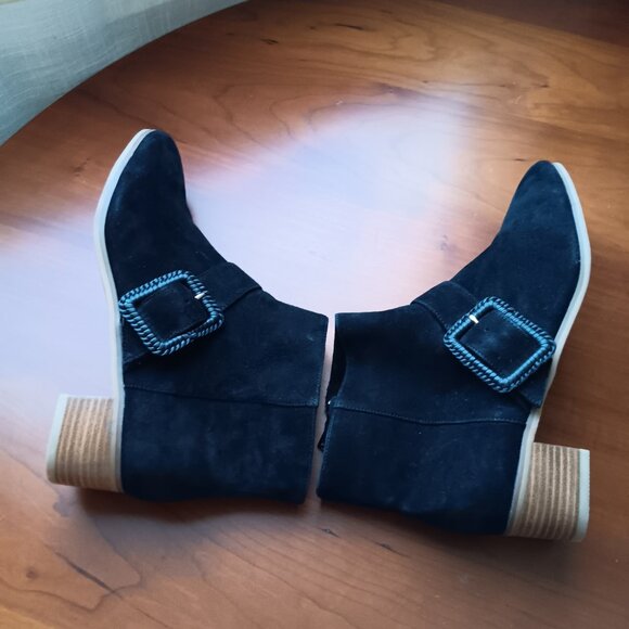 Women's Jack Rogers Black Suede with Braided Leather Buckle Ankle Boot - Picture 6 of 8